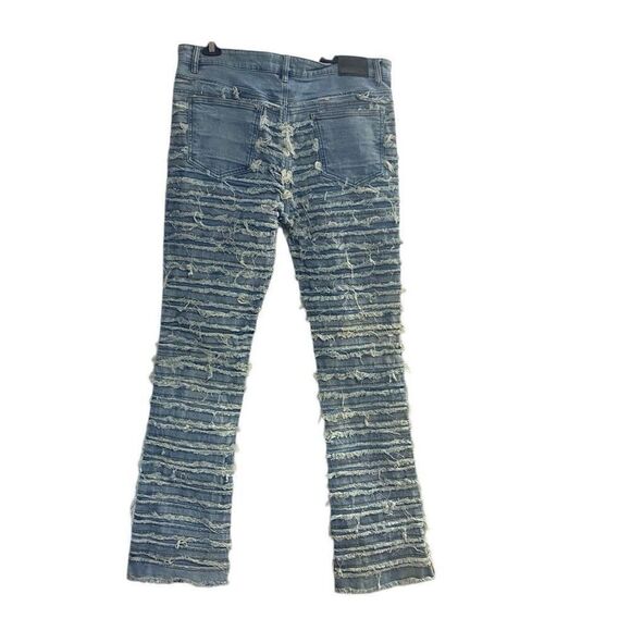 REELISTIK NYC Men’s Stacked Denim Distressed Jeans Size 38 Light Washed Blue - Picture 2 of 11